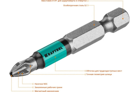 Купить Биты KRAFTOOL Optimum Line PH2 50 мм  10 шт. 26122-2-50-10 фото №2