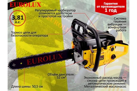 Купить Бензопила Eurolux GS-5220 фото №3