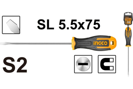 Купить INGCO INDUSTRIAL Отвертка шлицевая SL5 0 x 75 мм  HS685075 фото №2